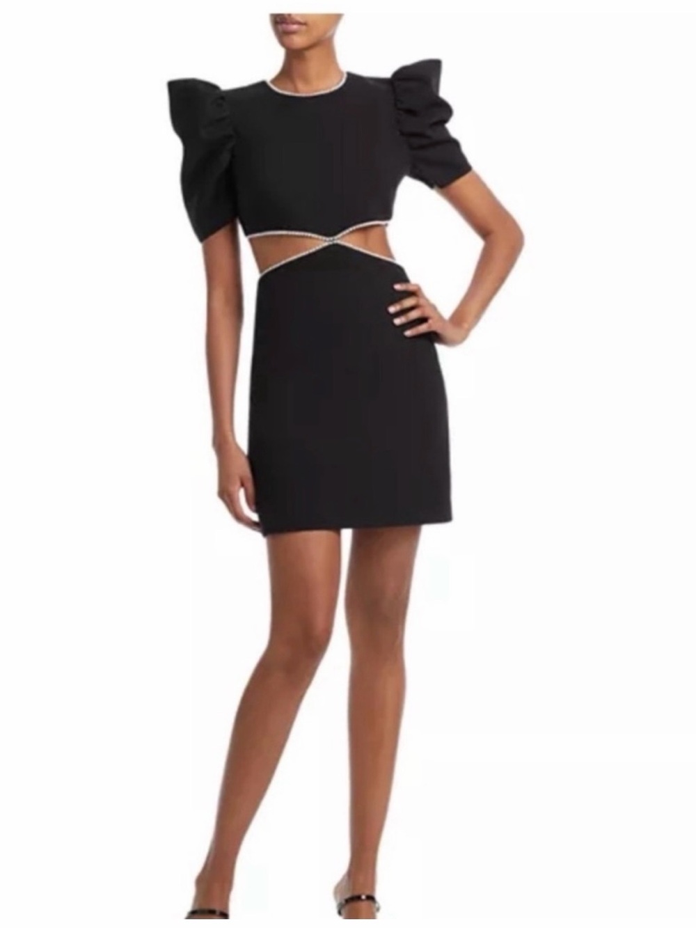 Likely Black Cutout Mini Dress with Puff Sleeves